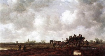 Caballo Painting - Carro de caballos sobre un puente paisajes Jan van Goyen